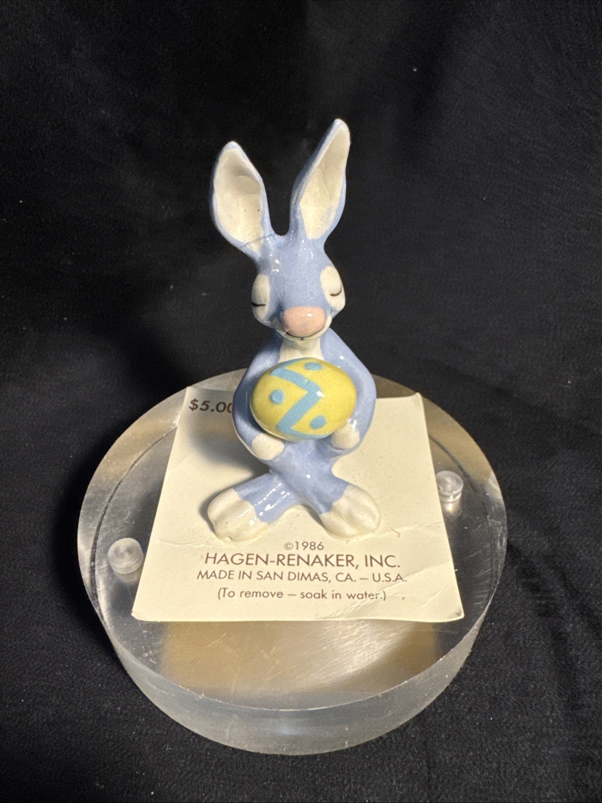 Retired Hagen Renaker Blue Rabbit with Easter Egg