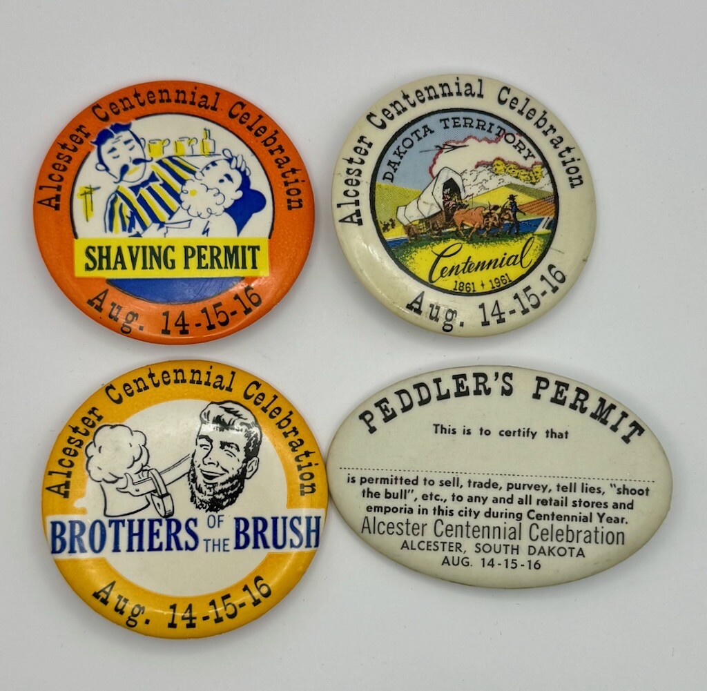 ALCESTER South Dakota 1861-1961 Dakota Territory Centennial Pinback Buttons