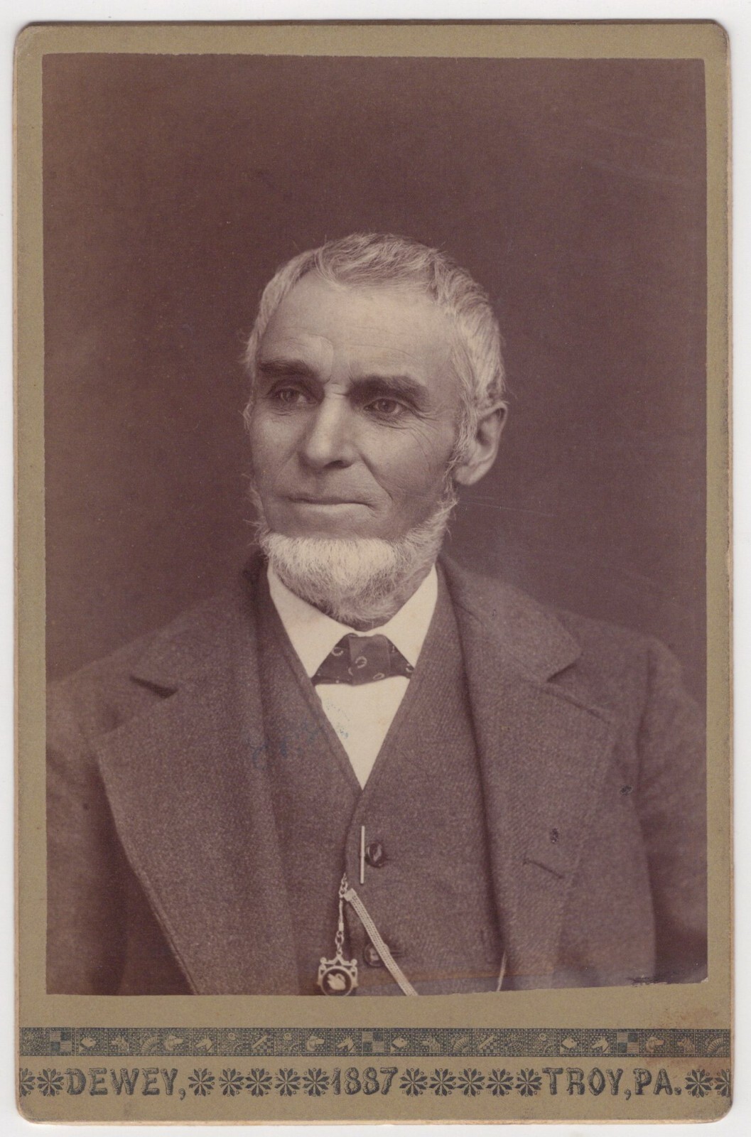 PORTRAIT OF IDENTIFIED ELDERLY GENTLEMAN : TROY, PENNSLVANIA : CABINET CARD 1887