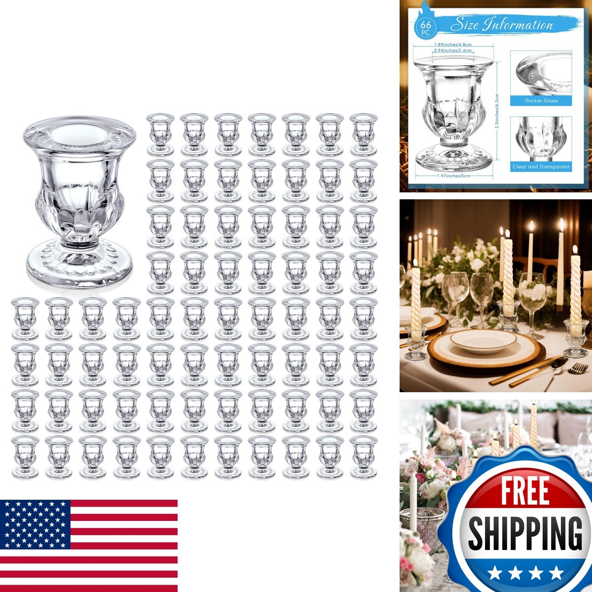 66 Pcs Clear Glass Candlestick Holders 2.5 Inch for Table Centerpiece Mantel
