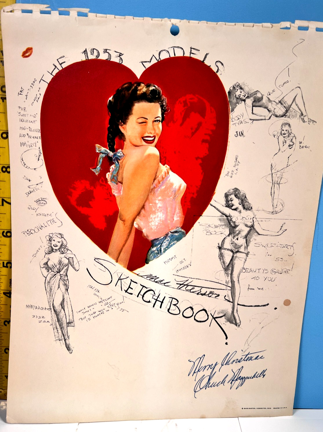 1953 Earl MacPherson Pinup Girl Sketchbook Models Cover Page Signed by Chuck