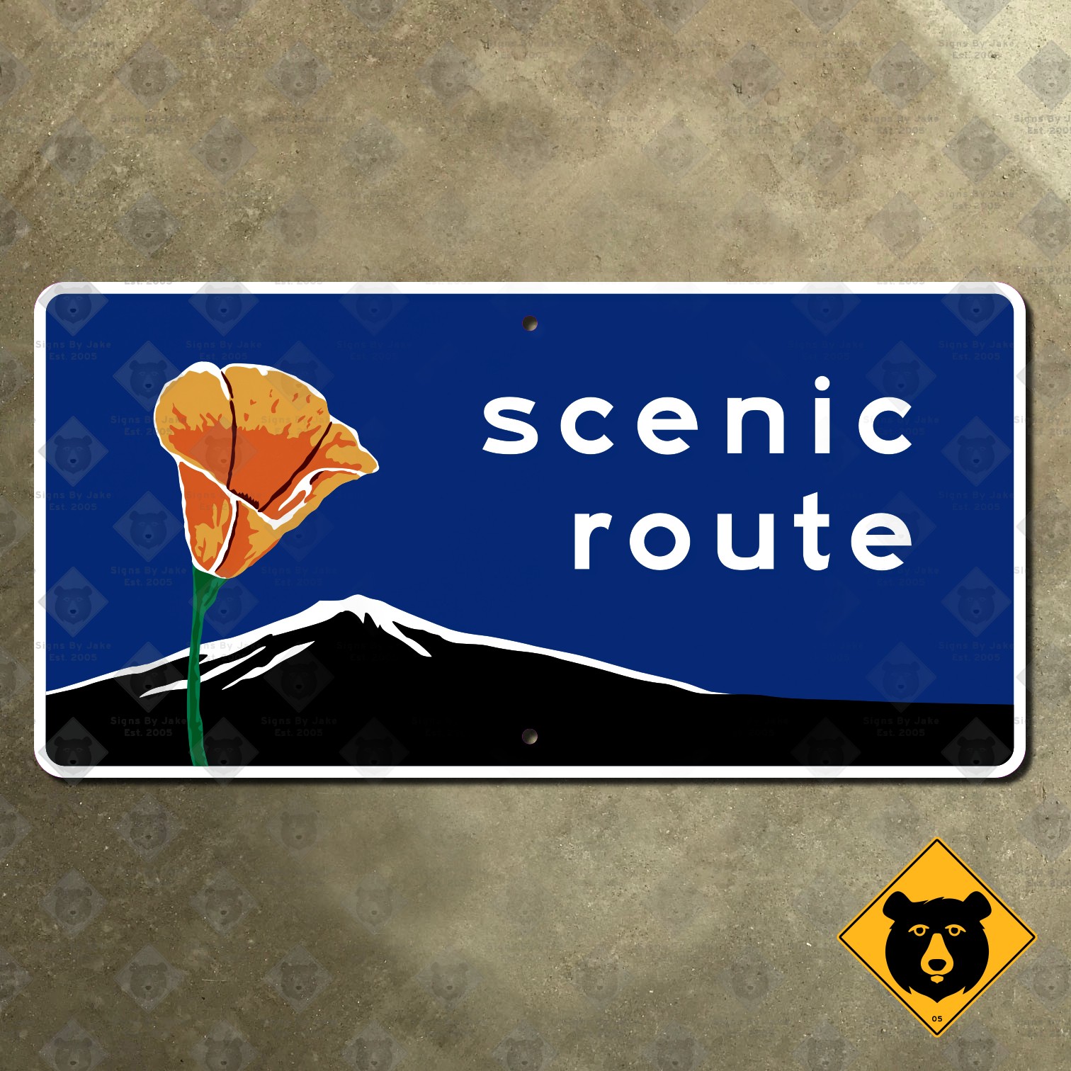 California poppy scenic route text highway marker road sign 1971 mountain 24x12