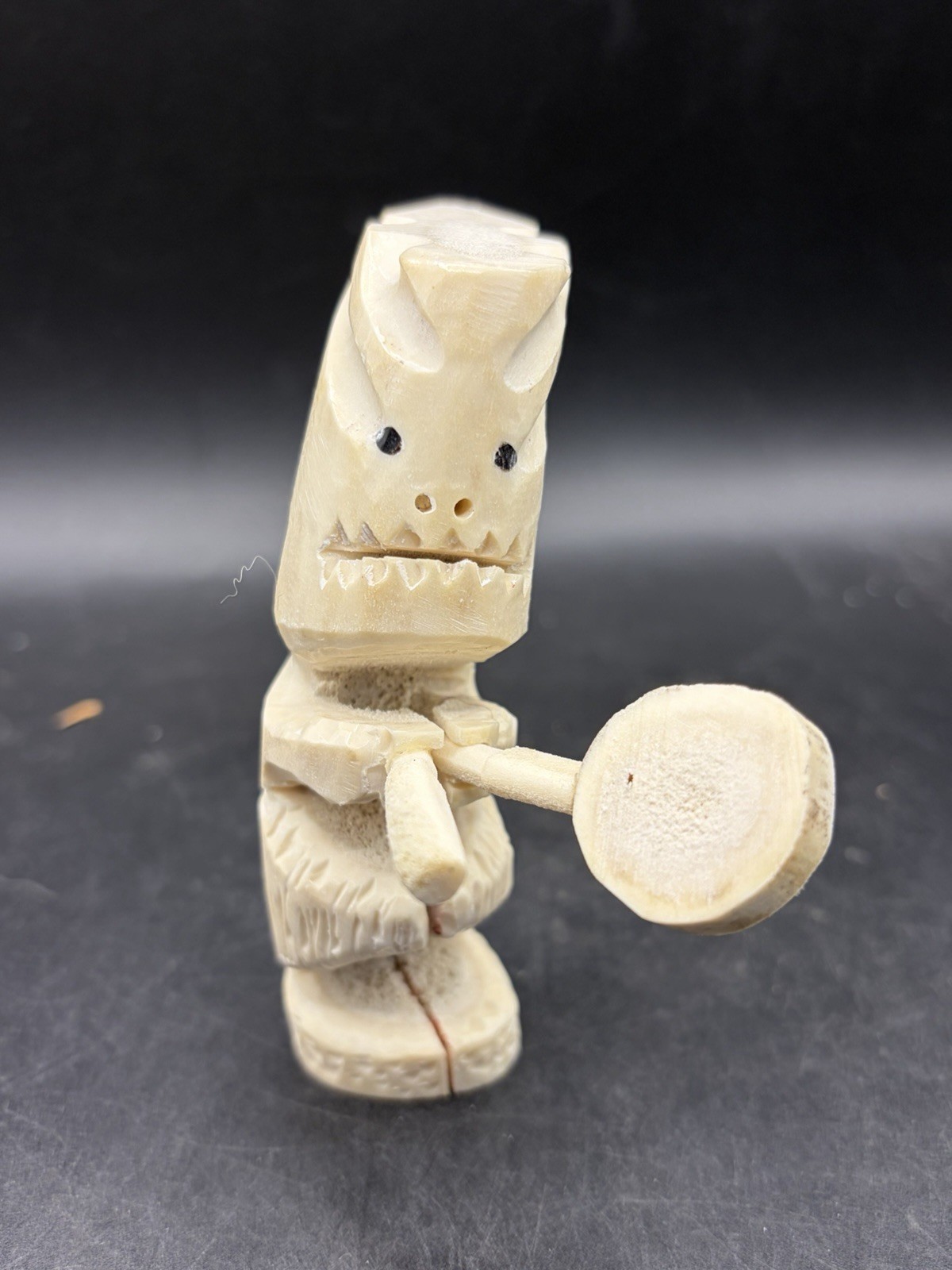 Drummer Tupilak Greenlandic Inuit statue Hand Carved Art 3.5