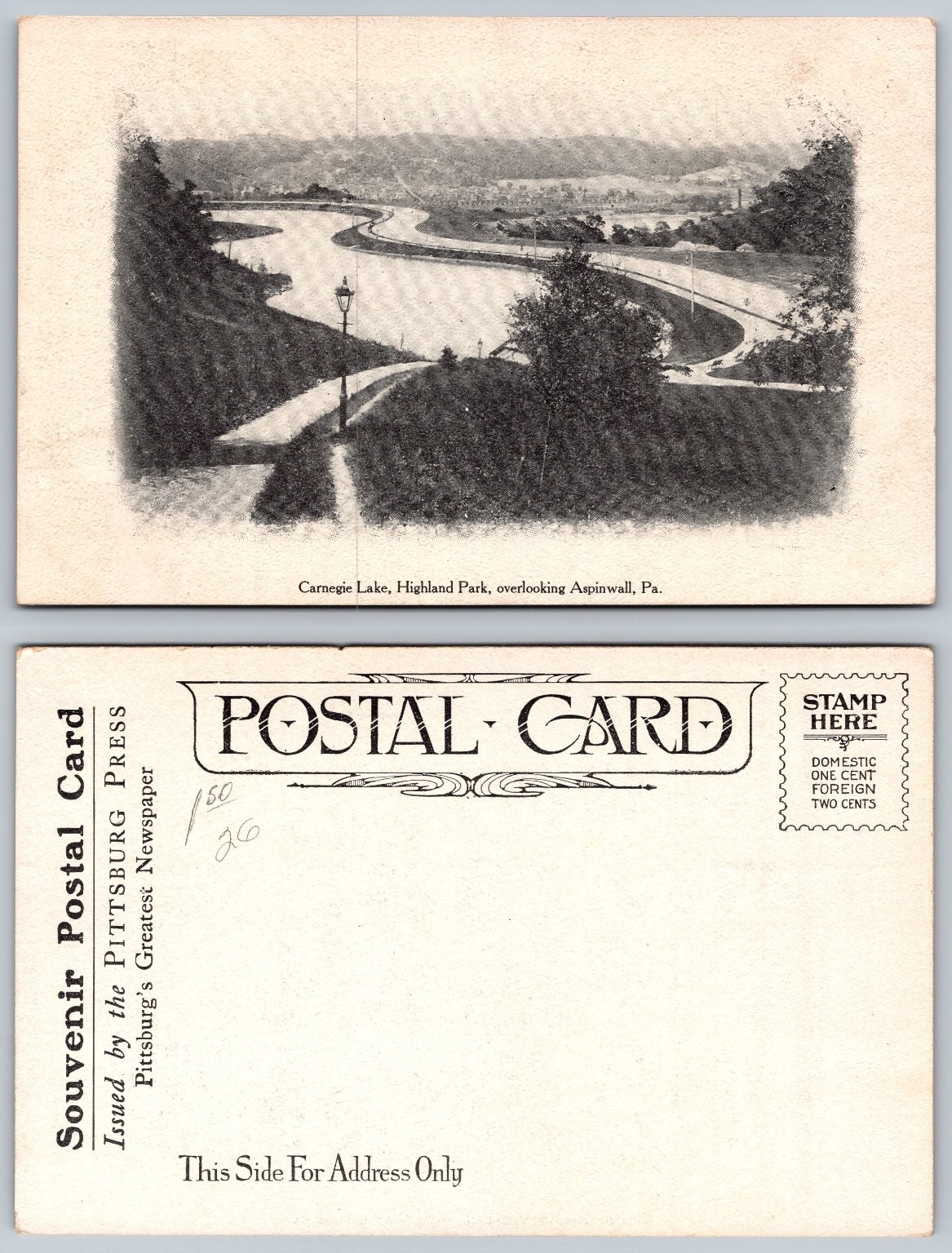 Carnegie Lake Highland Park Pittsburg PA Postcard Aspinwall View 1907-1919