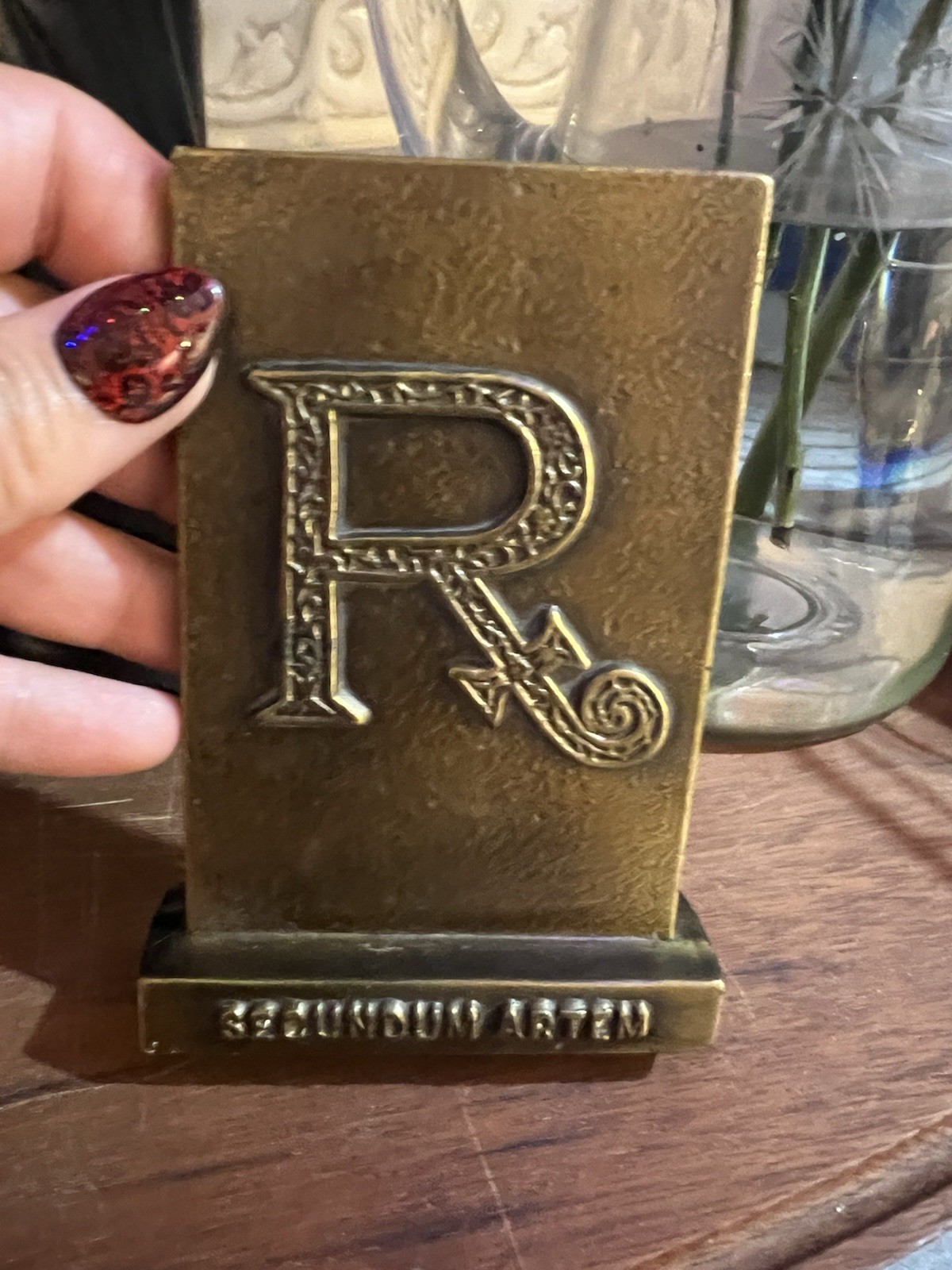 Vintage 1976 Brass Pharmacy RX Paper Weight Apothecary Medicine