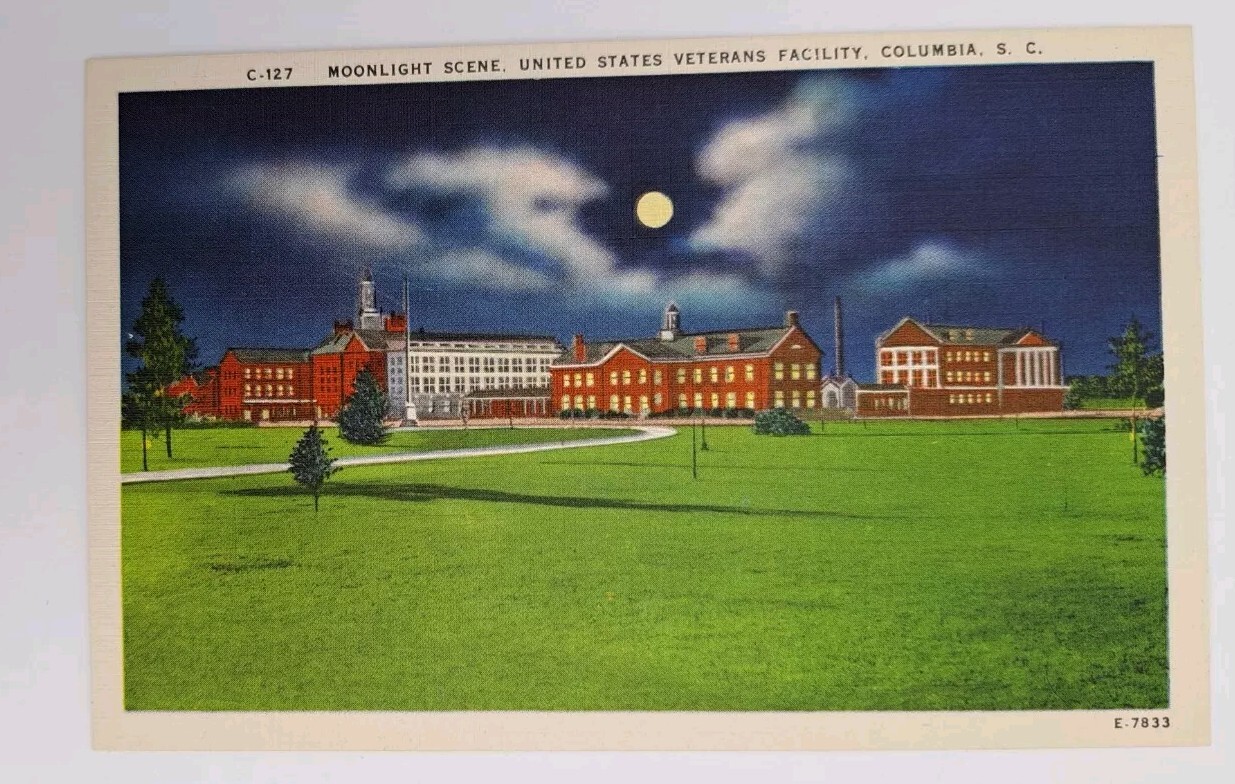 Moonlight Scene United States Veteran Facility Columbia South Carolina Postcard