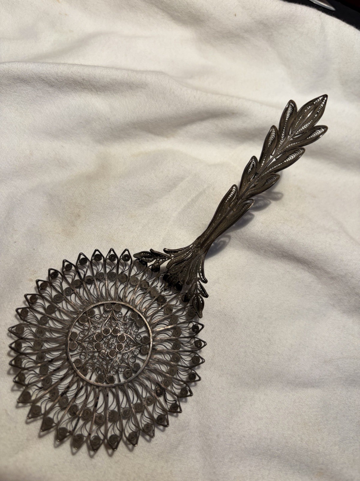 Antique Filigree C 1890 Silver Tea Strainer 5” NH farmhouse find