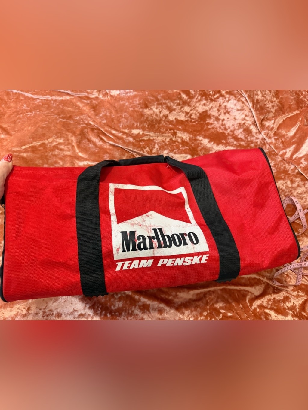 Vintage Marlboro Team Penske Racing Red Duffel Bag with Black Handles