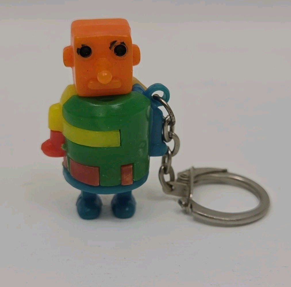 Vintage Plastic Pull Apart Puzzle Multi Color ROBOT Keychain Key Ring Hong Kong