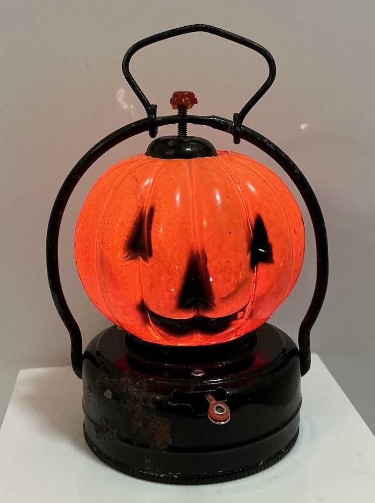VINTAGE JACK O LANTERN JOL PUMPKIN LIGHT GLASS LANTERN 1960s HALLOWEEN WORKS