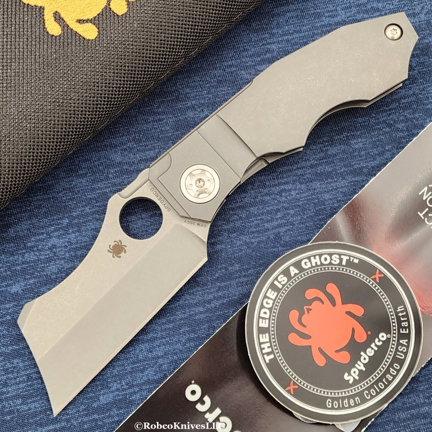 Spyderco Stovepipe CPM-20CV Stonewashed Cleaver Blade Titanium Handles C260TIP