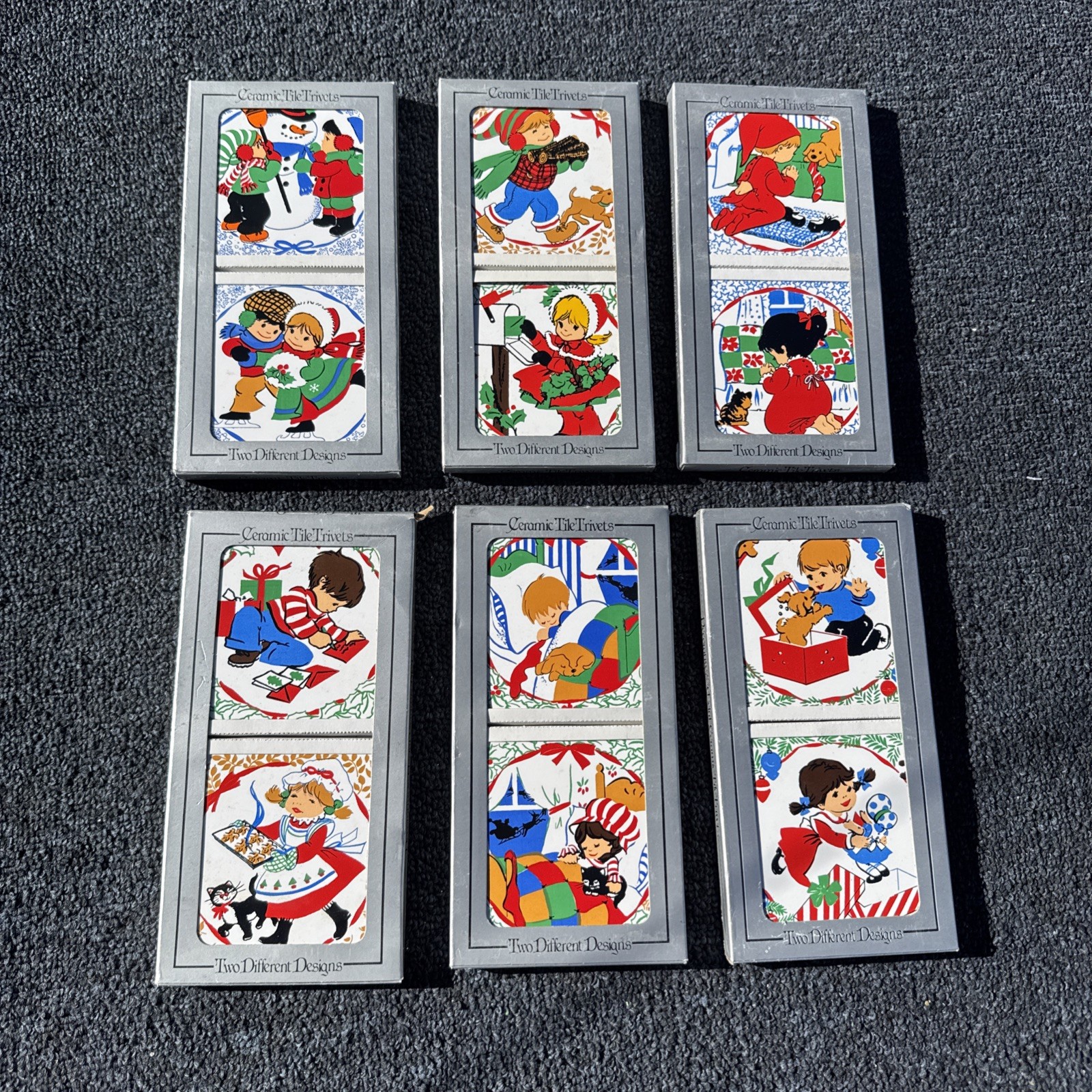 12 Vintage JASCO Christmas Ceramic Tile Trivets