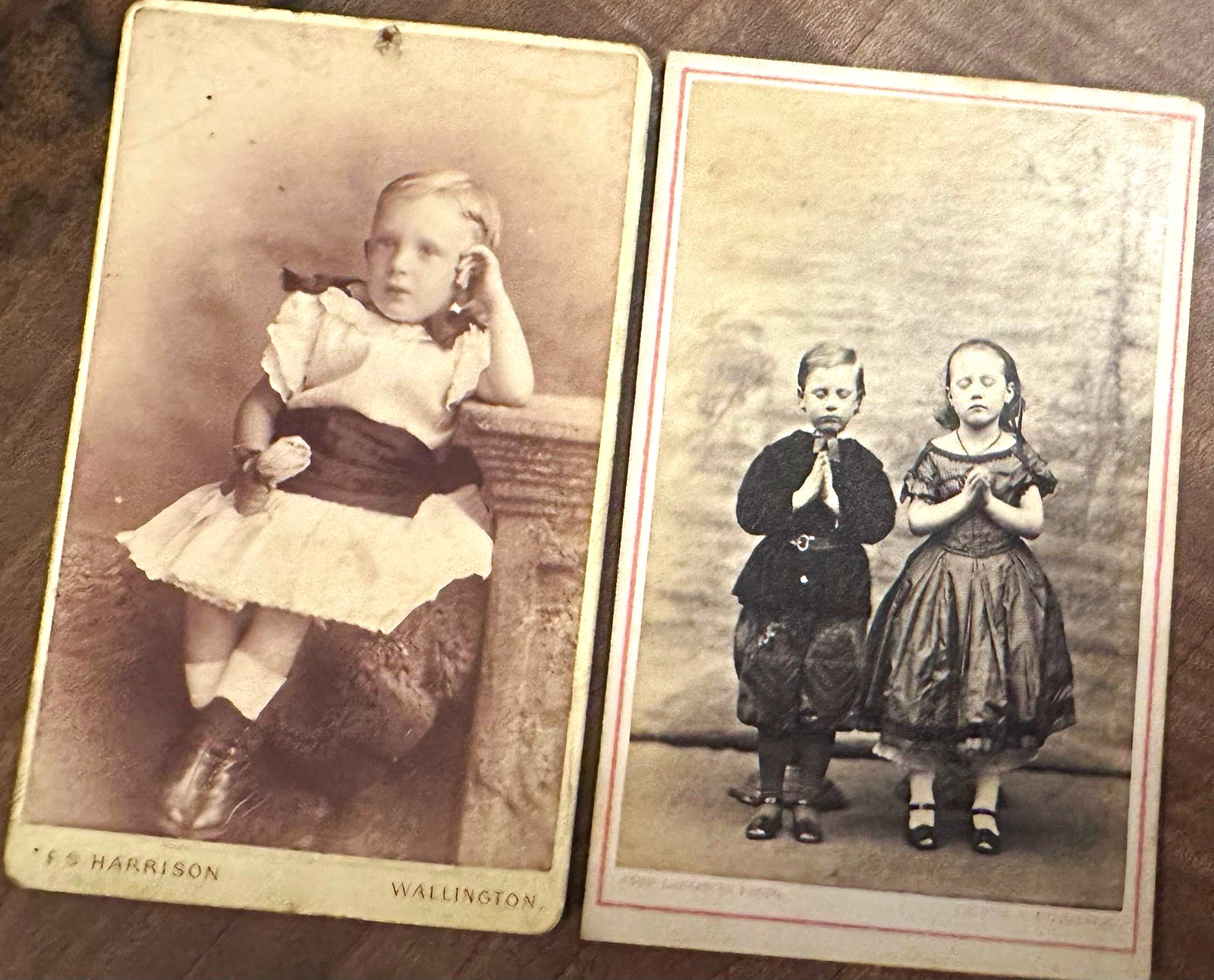 2 Antique Victorian CDV Photos Children Girl Book Brother Sister 1800s