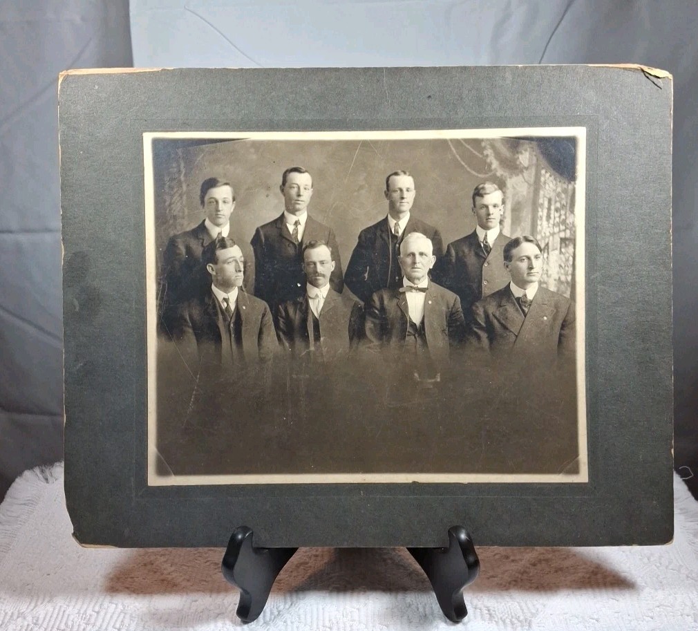 Early 1900s Antique Large Mounted Photograph Formal Men’s Group Portrait...