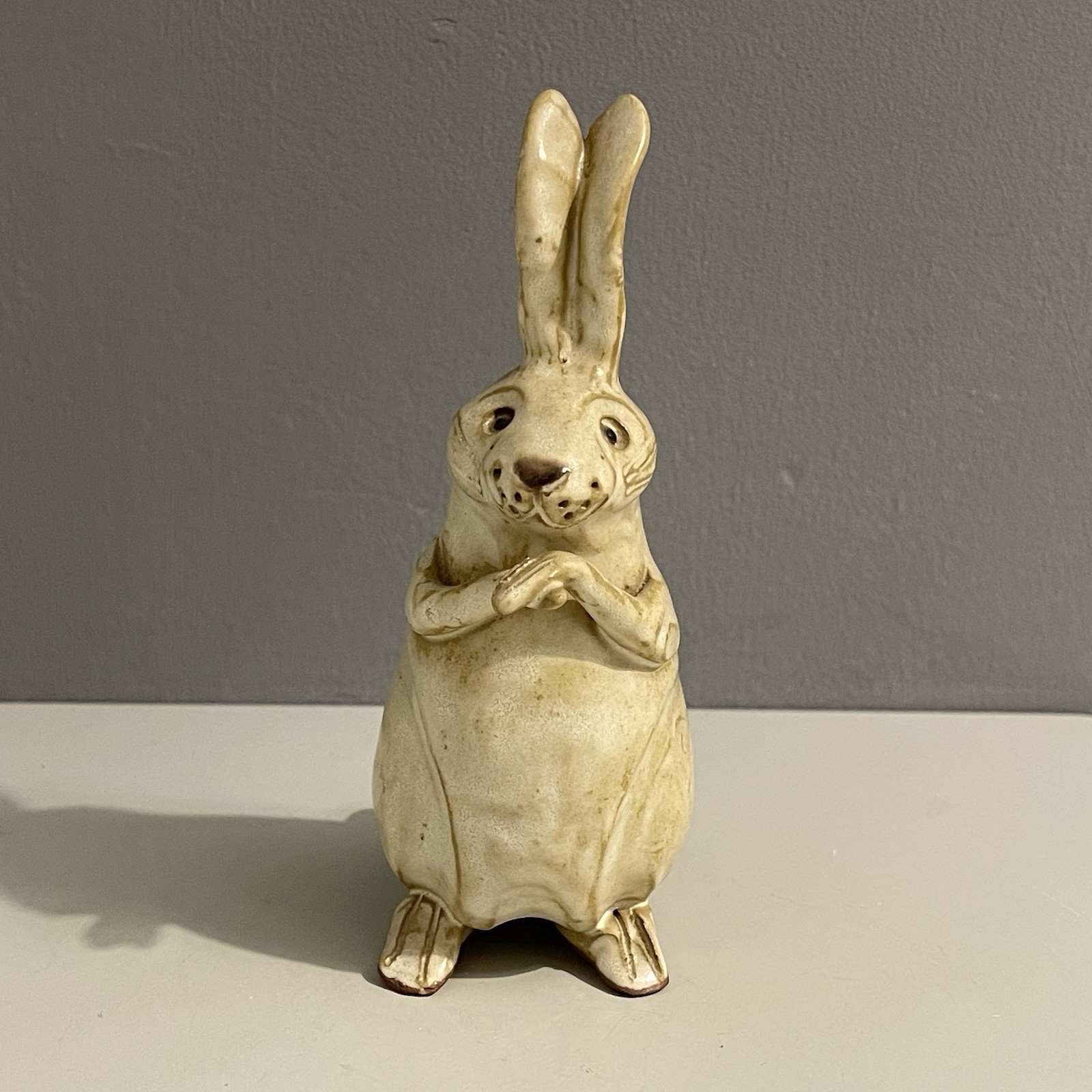 Vintage Studio Pottery Rabbit Hare Kristen Krafts Beaulieu Ceramic Handmade MCM