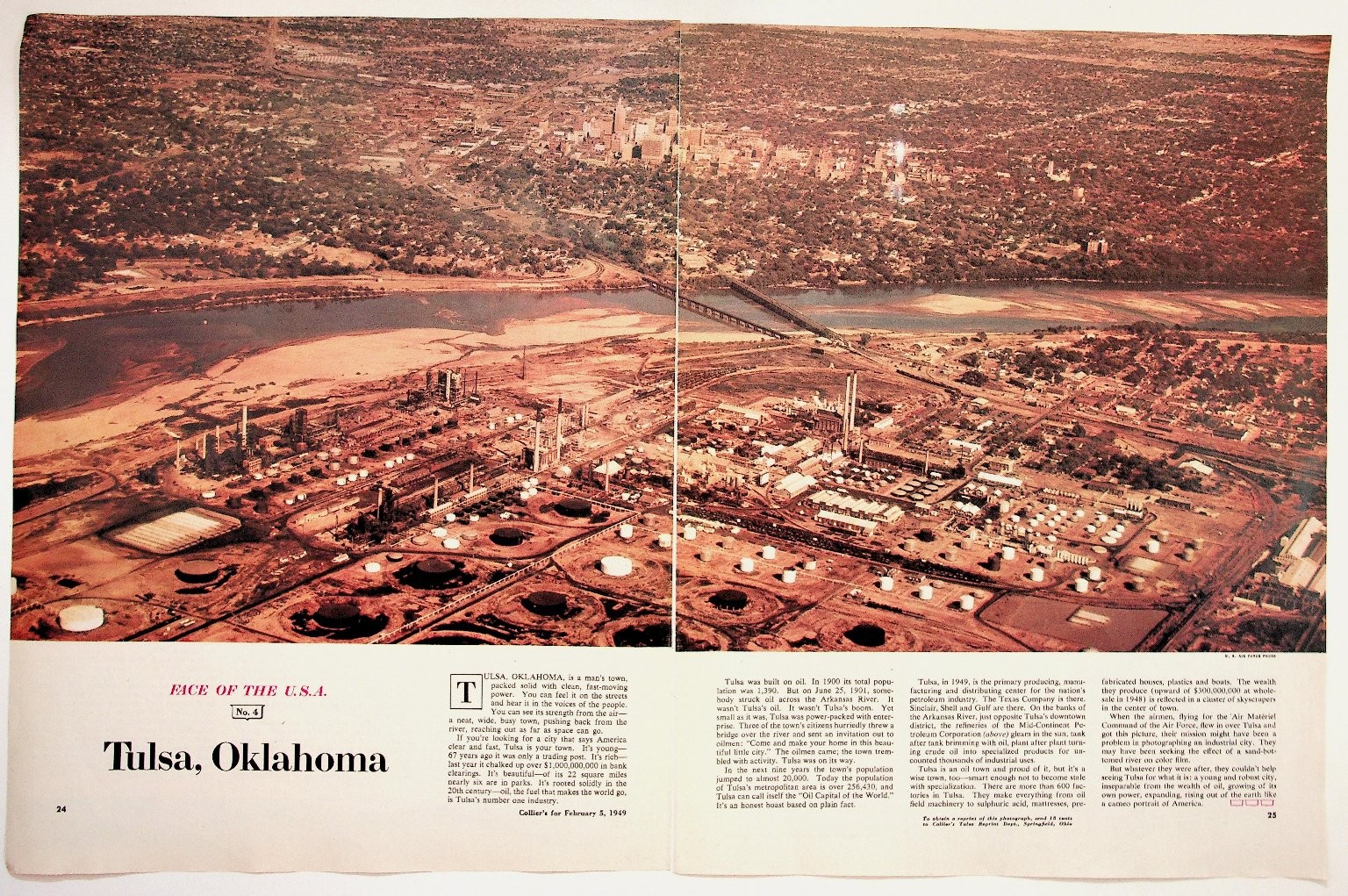 1949 Tulsa Oklahoma Aerial Photo Collier\'s Magazine Spread Oil Industry Ephemera