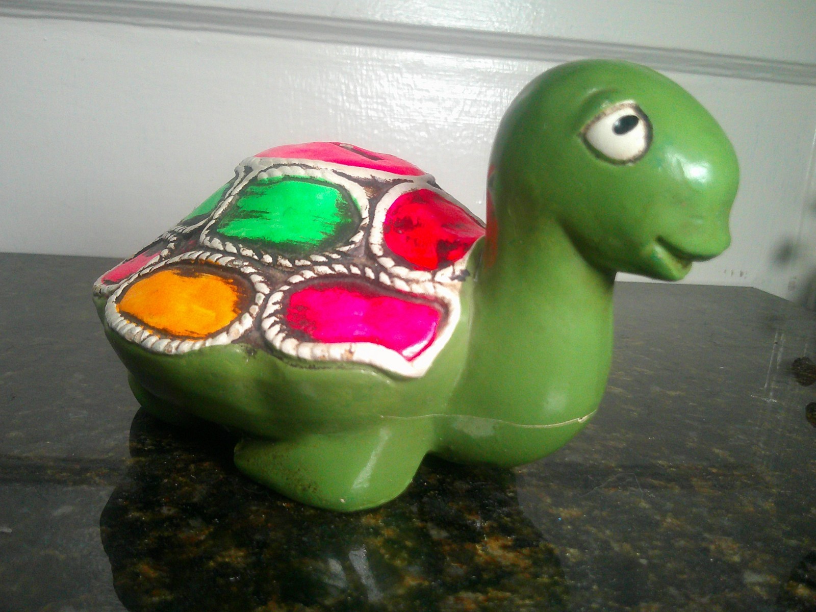 Vintage 60\'s Hand Painted Psychedelic Shell Turtle Piggy Bank \'Collegiate\' Japan