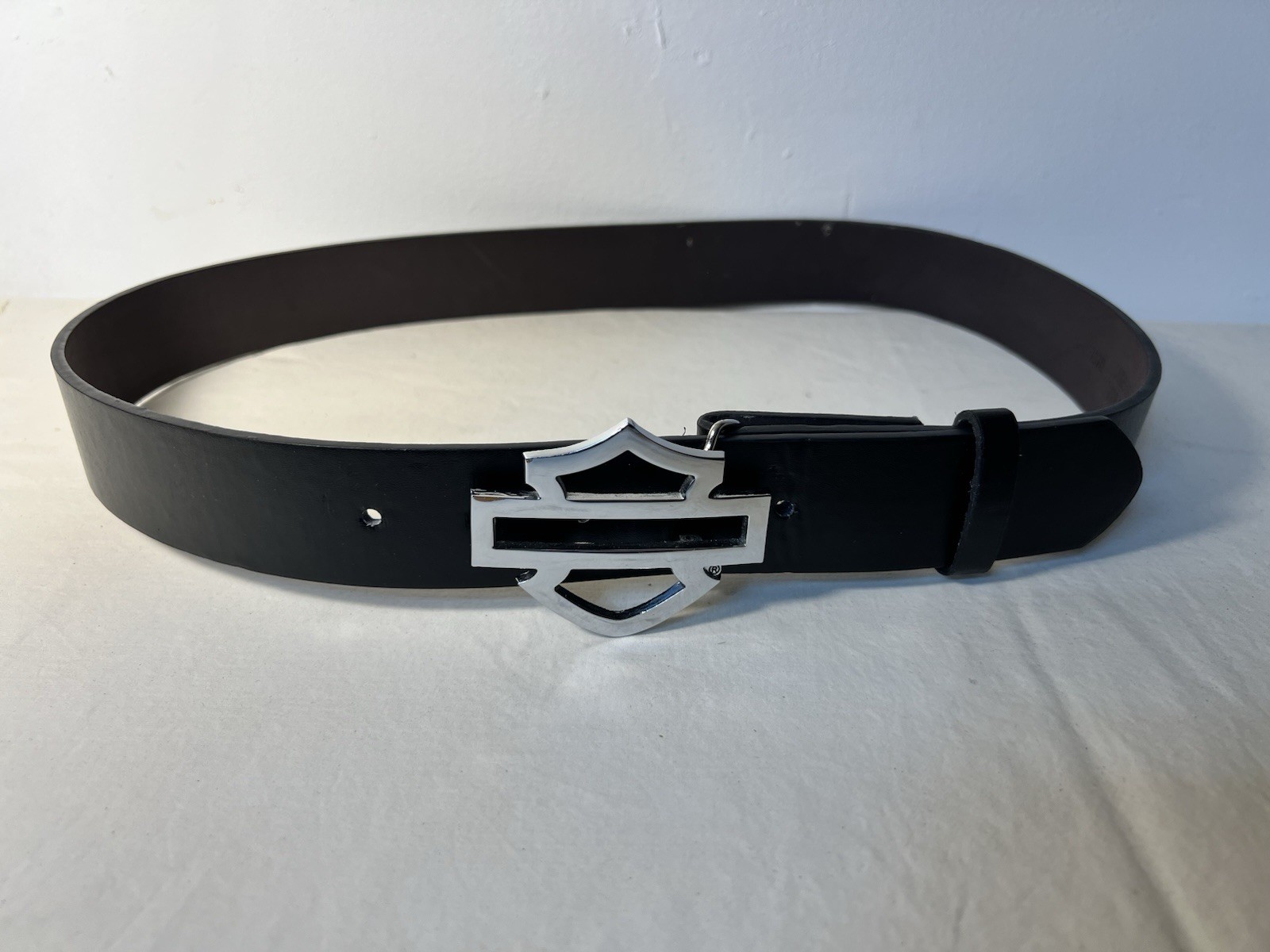 Harley Davidson Leather adjustable Belt With Shield Buckle.  