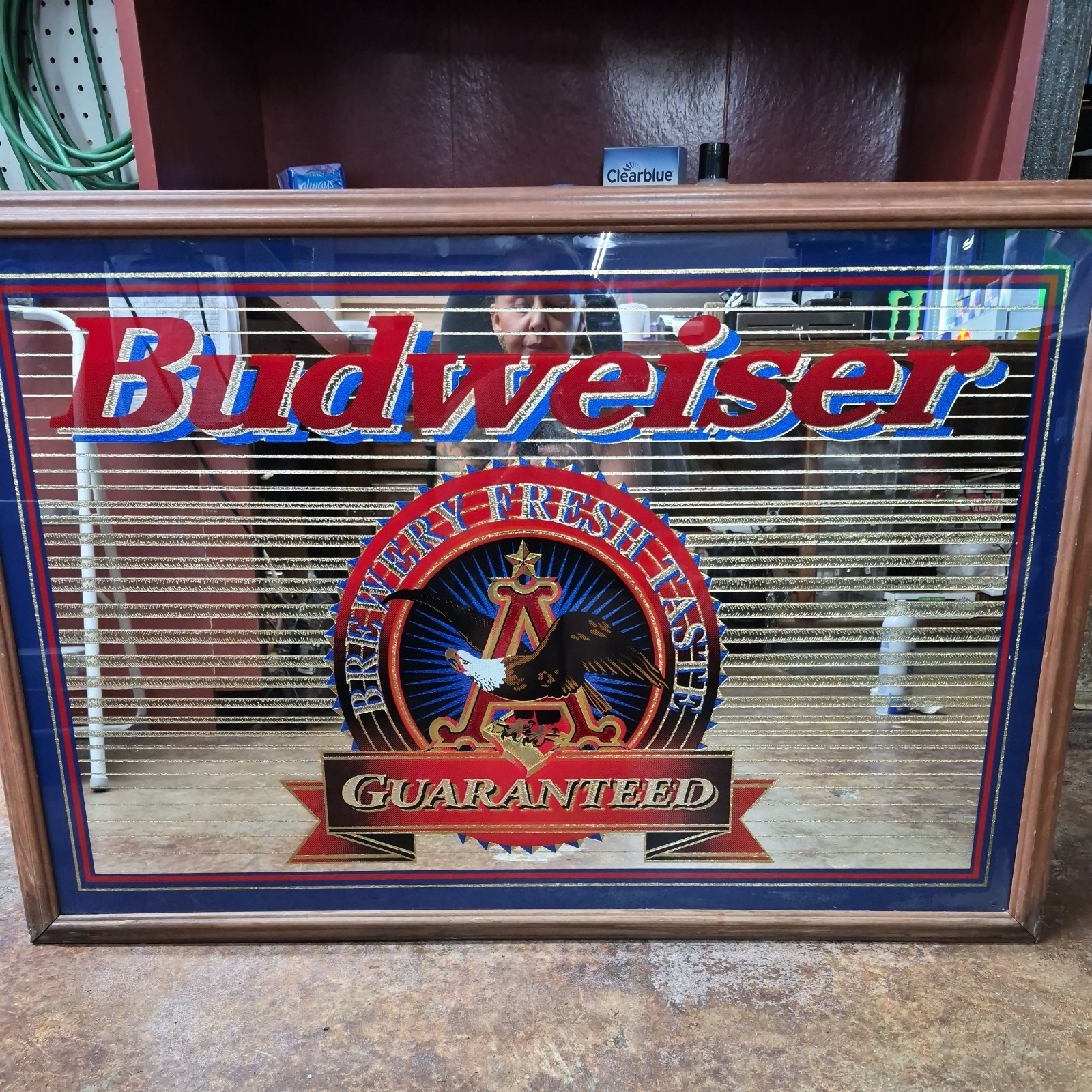 RARE Budweiser Brewery Fresh Taste Guaranteed Framed Mirror 26x38