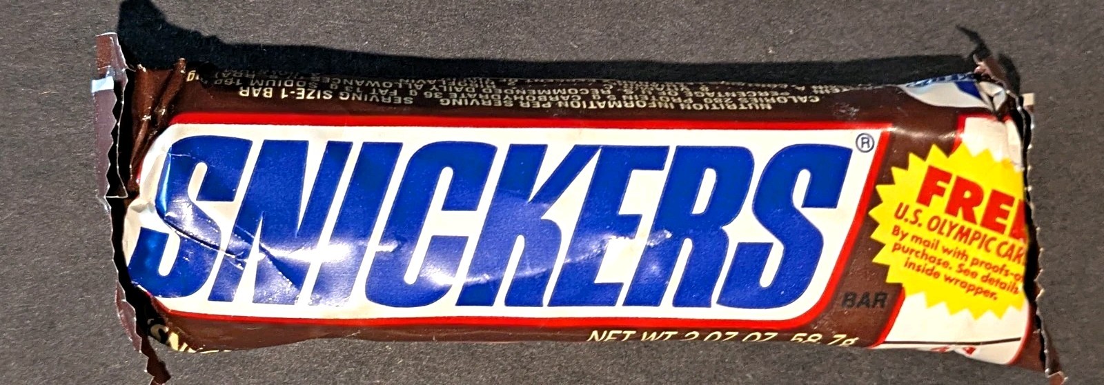 Vintage 1992 SNICKERS Candy Bar SEALED Unopened Olympic Promo 27APR92 Rare