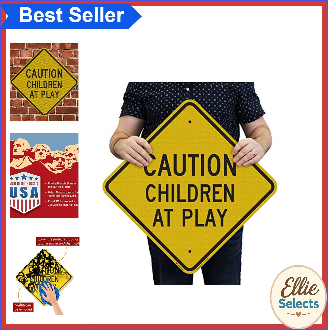 Caution Children At Play Sign 18 x 18 Inch Reflective Aluminum Diamond Kids