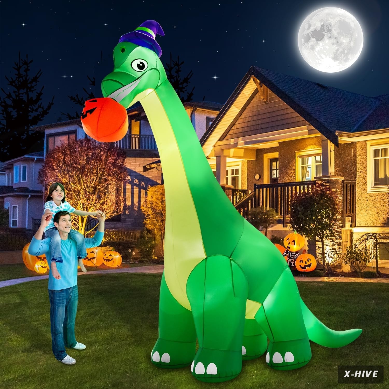 zukakii 13Ft Giant Halloween Dinosaur Inflatable Decorations,Bite Large Pumpkin