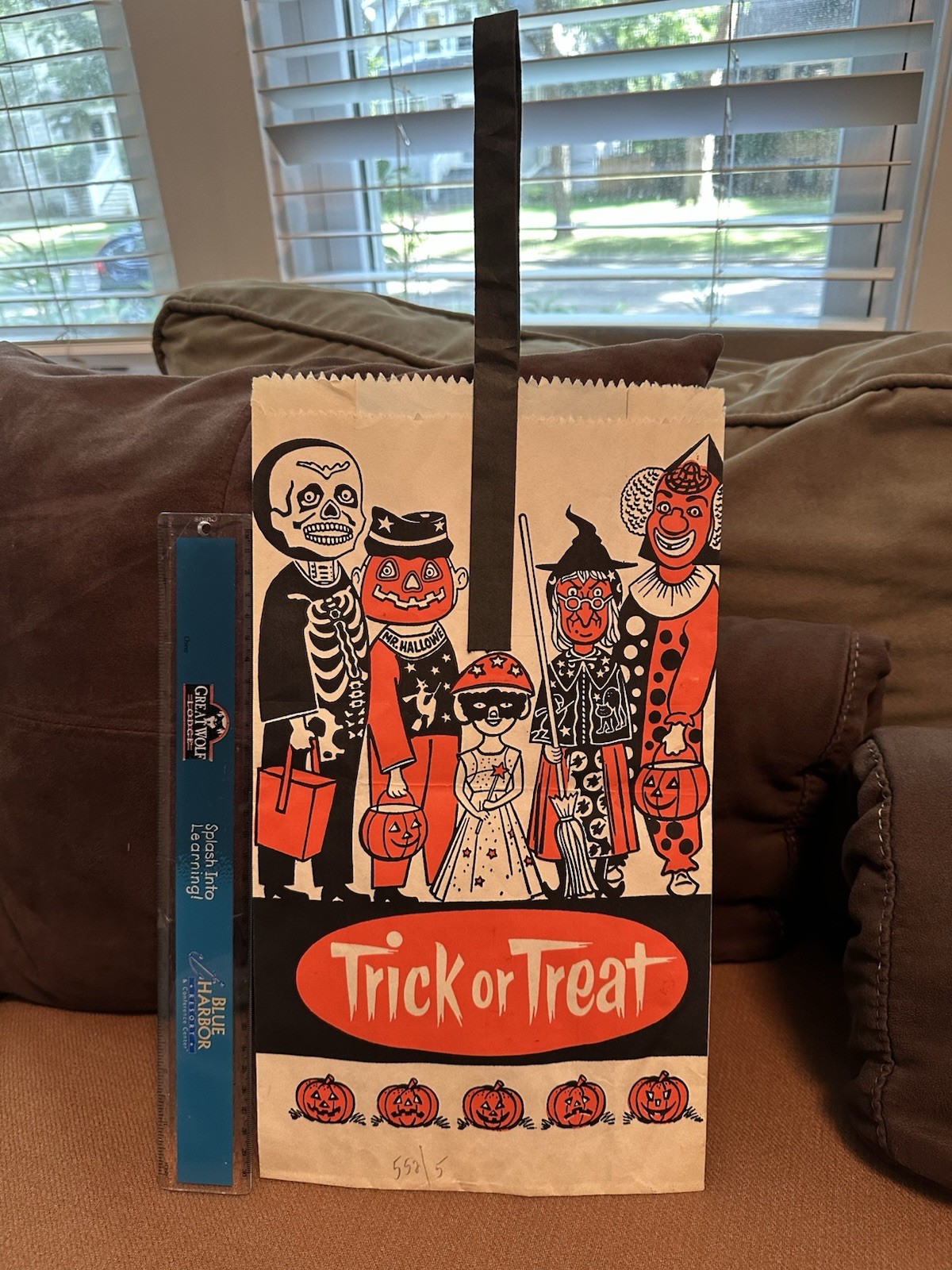 Vintage Halloween Rare Ben Cooper Trick or Treat Bag Handle Skeleton Witch Pump