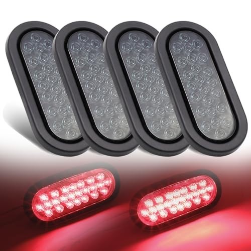 4 Pack 6 Inch Oval Red LED Tail Light Kit for Truck Van RV Trailer