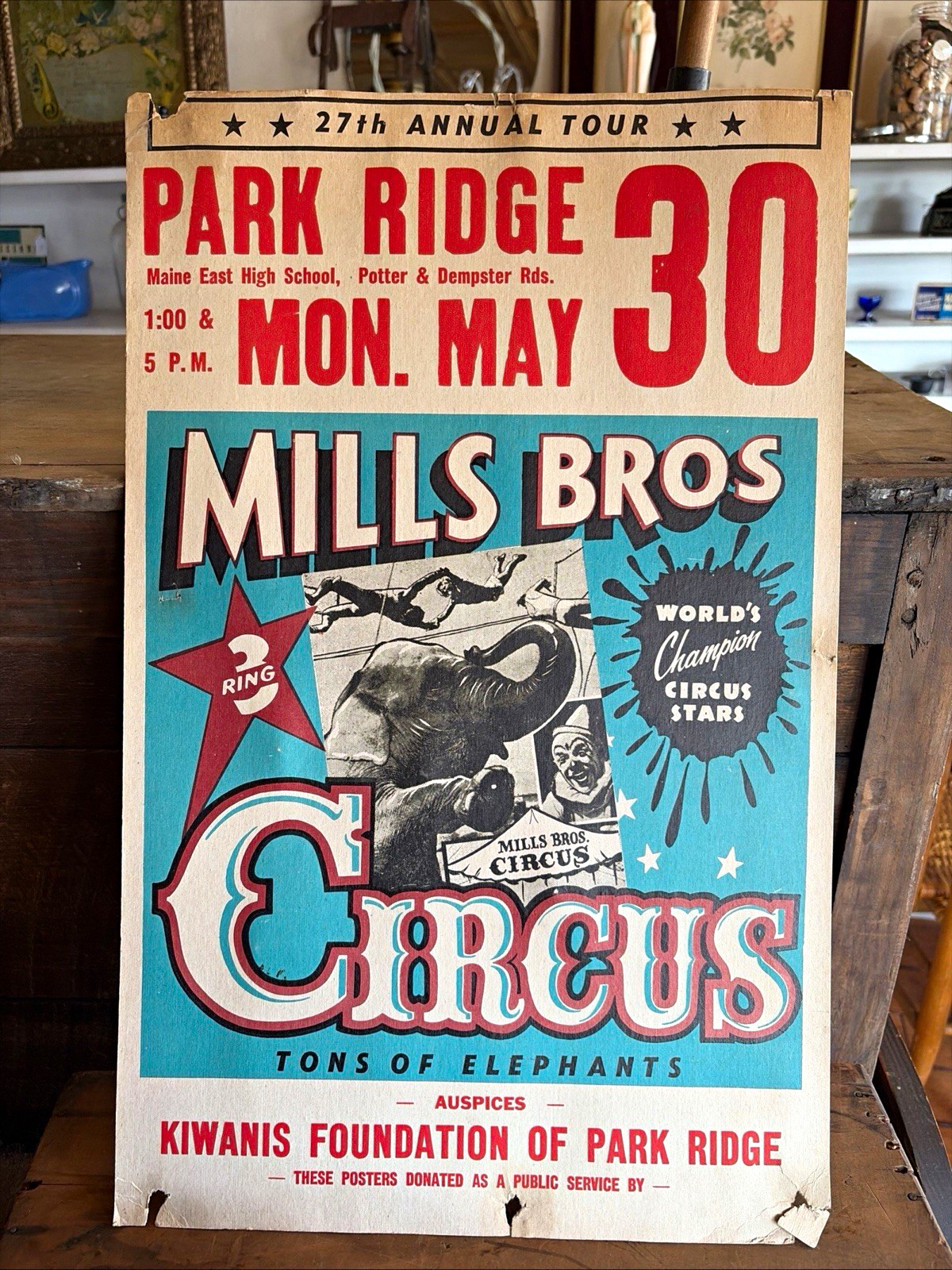 Vintage Original Mills Bros Circus 27th Tour Poster Park Ridge Mon. May 30 1966