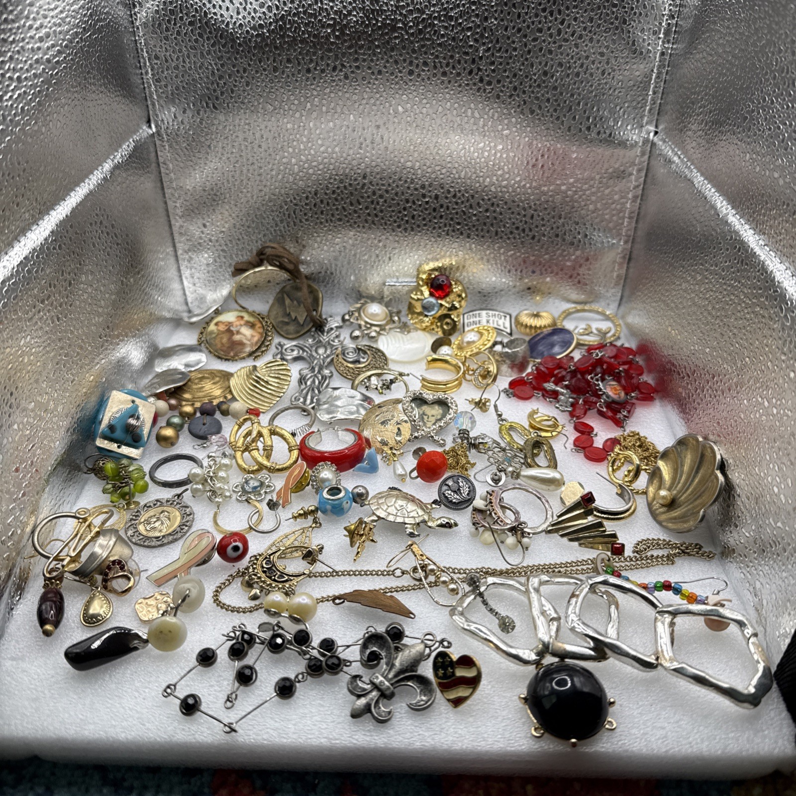 Vintage Junk Drawer Lot Jewelry Buttons Earrings Etc Lot 13