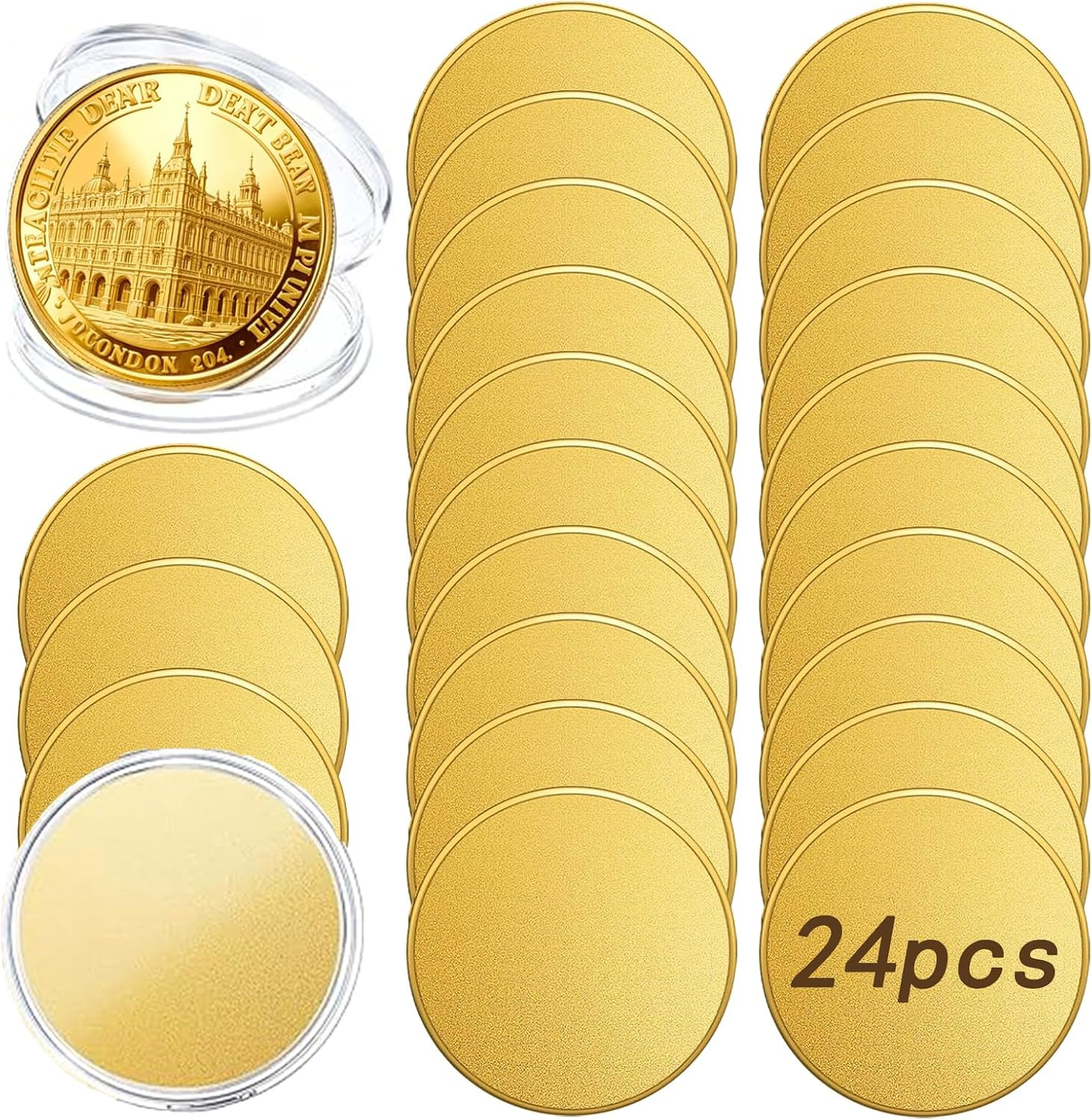 24 Alloy Challenge Coin Blanks, 40Mm X 2Mm (Gold-Plated)