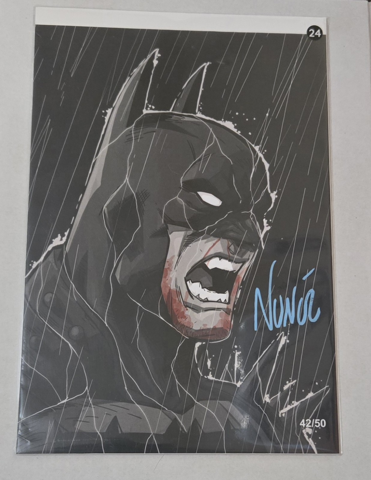Eddie Nunez Shadow Rain Signed W/COA Absolute Batman Art Print 7x10 LMTD 42/50