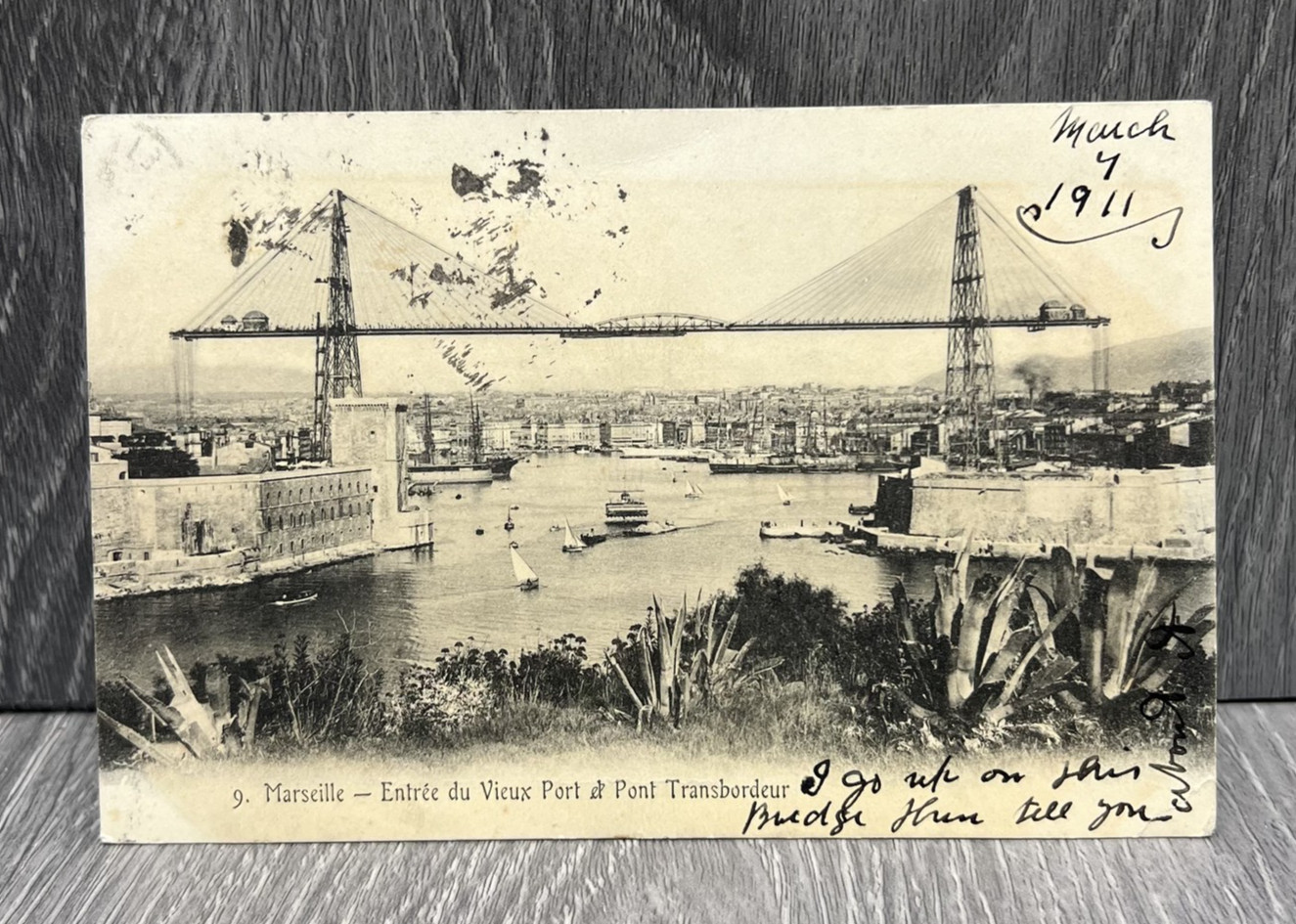 1911 Marseille France Vieux Port Pont Transbordeur Bridge Postcard Mailed