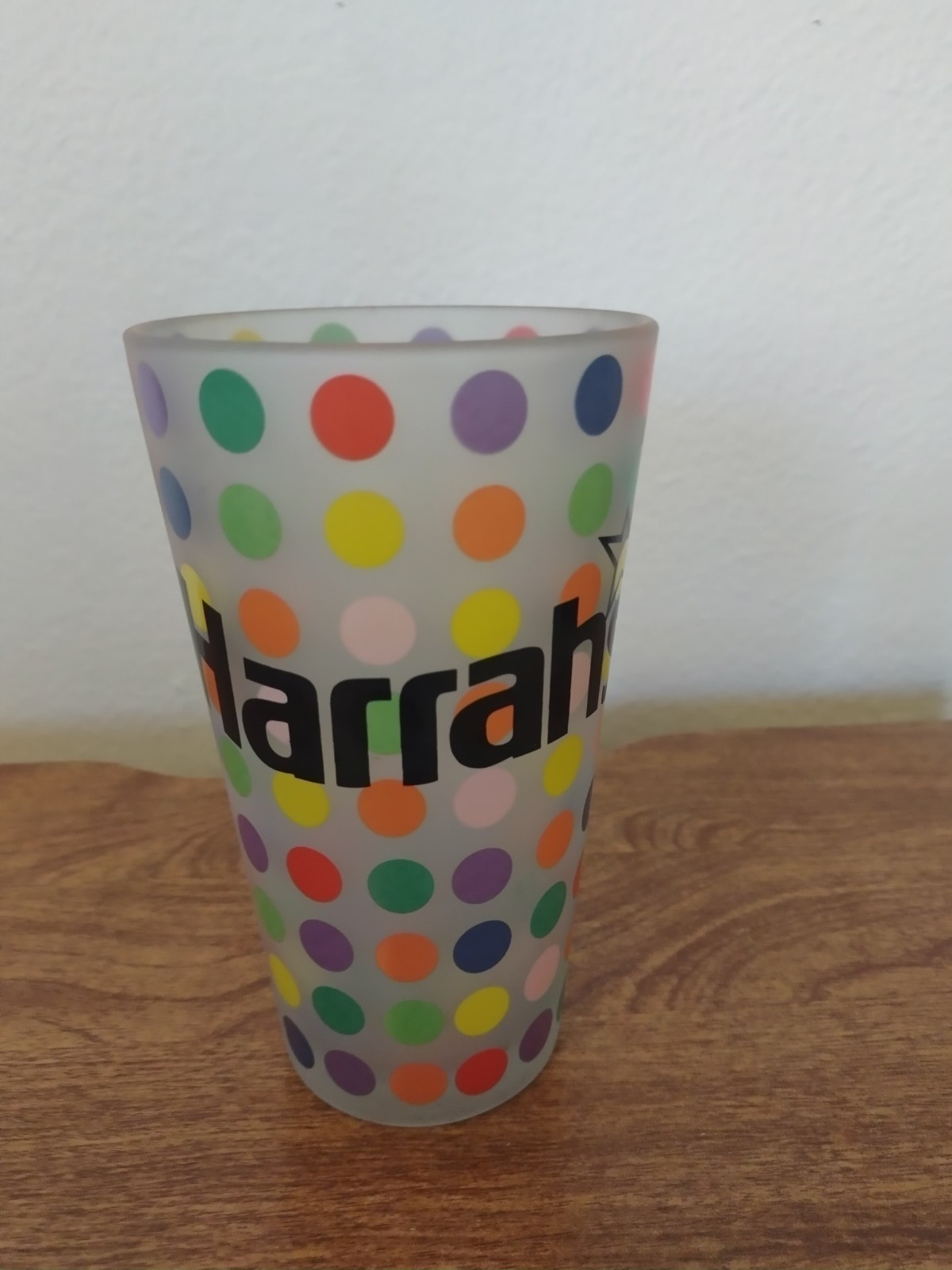 Vintage Harrah’s Casino Frosted Glass w/ Polka Dot design, Hard to Find, 6'' EXC