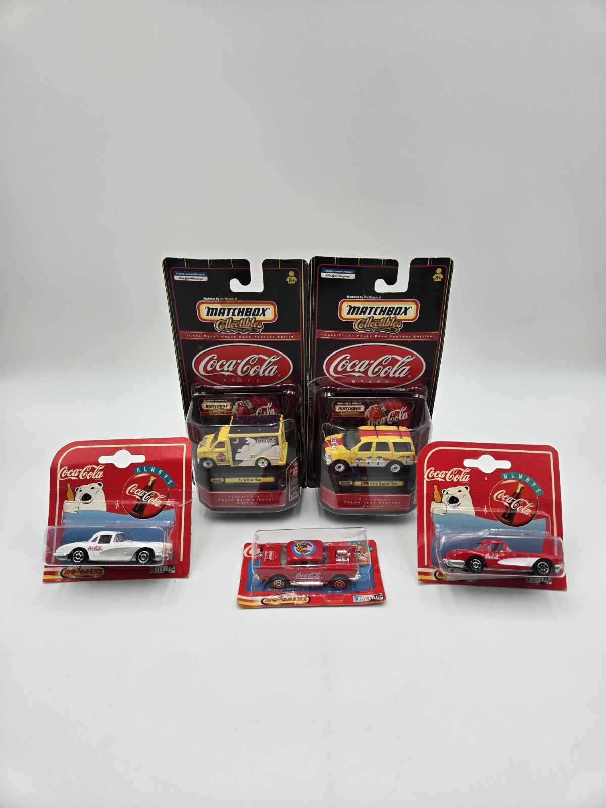 5 Coca-Cola Diecast Lot Matchbox Polar Bear Majorette 58 Corvette Sealed (A1)