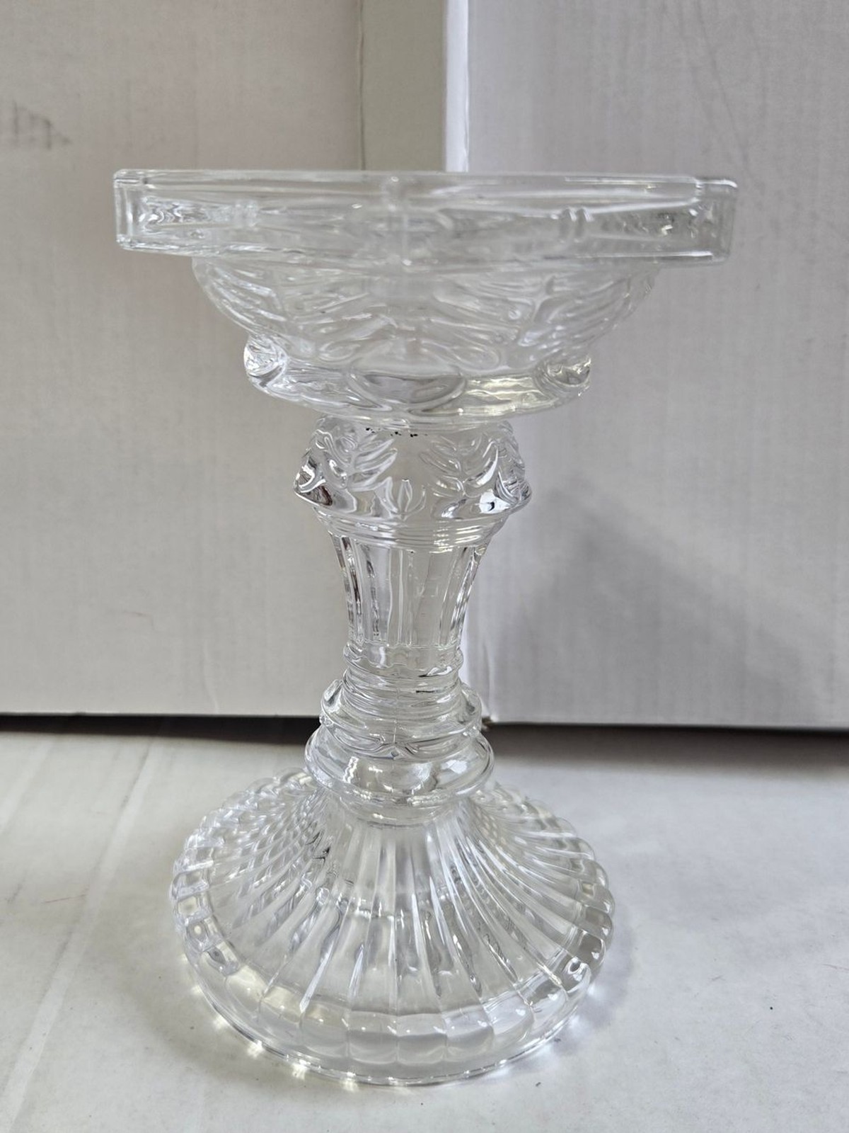 Vintage Shannon Crystal Taper Candlestick Holder Clear Glass Hexagon Top 6\
