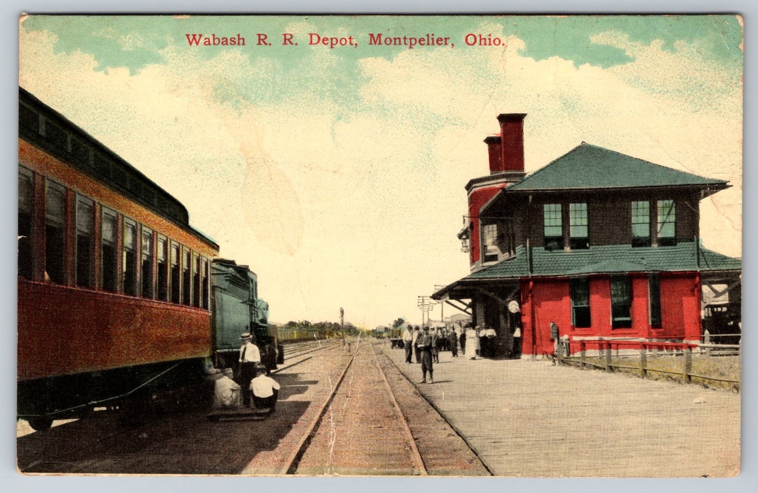 1915 Wabash RR Depot Montpelier Ohio Postcard Vintage Train Station View
