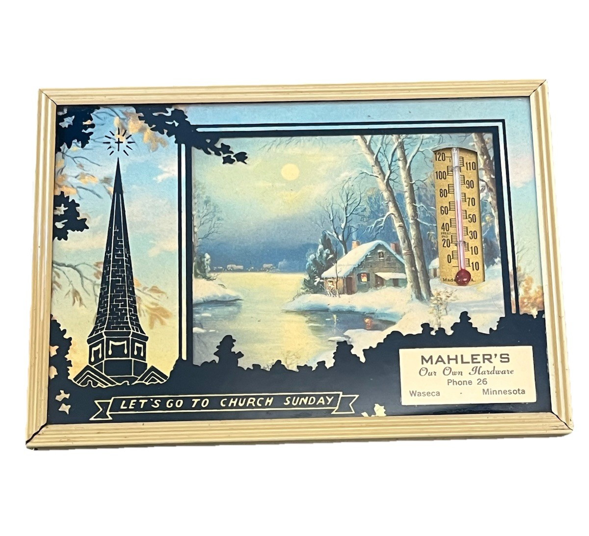 Waseca MN Advertising Wall Mahler\'s Hardware Winter Scene 1950s Vintage