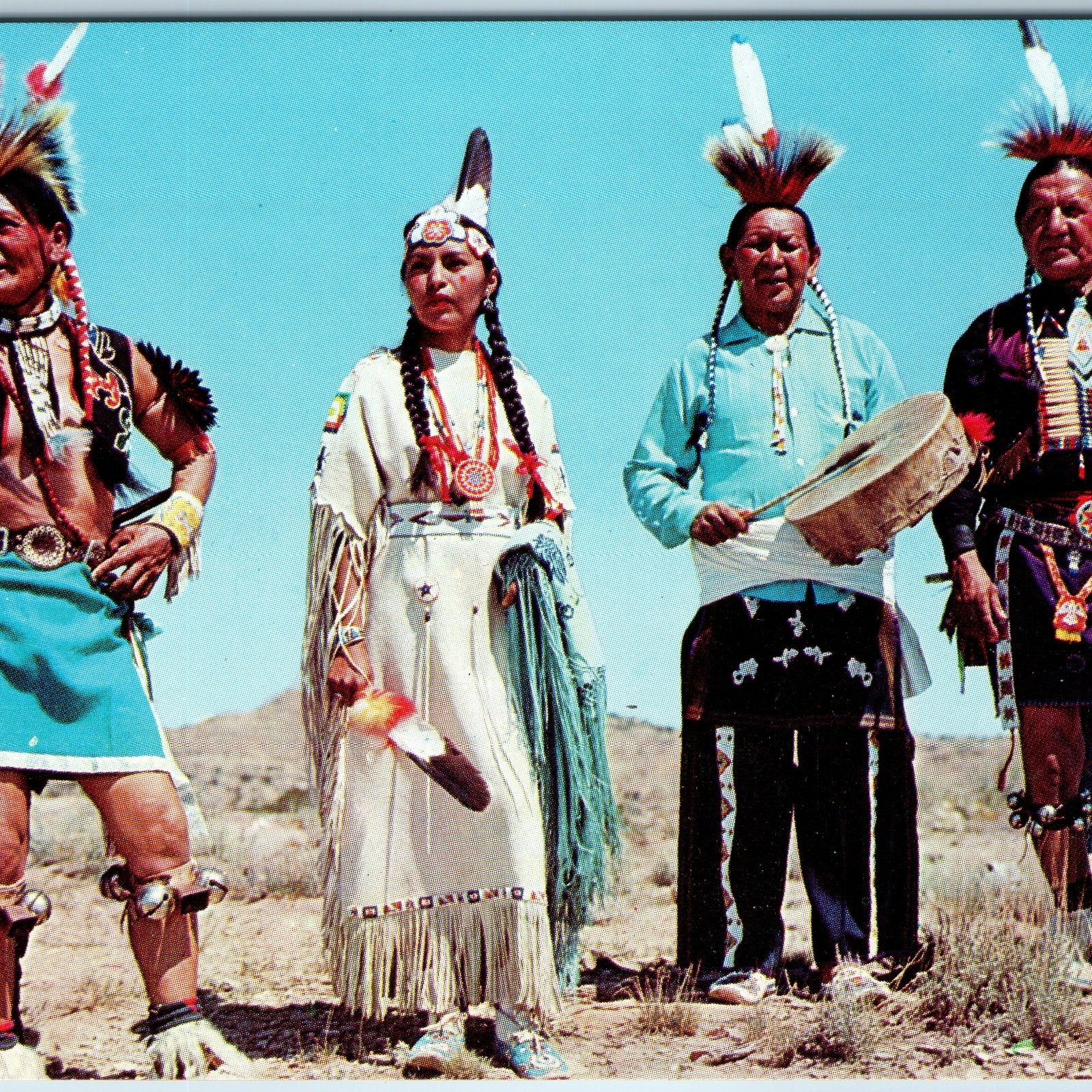 c1950s Native American Ceremonial Dress Taos Feather Headdress Drum Desert A378