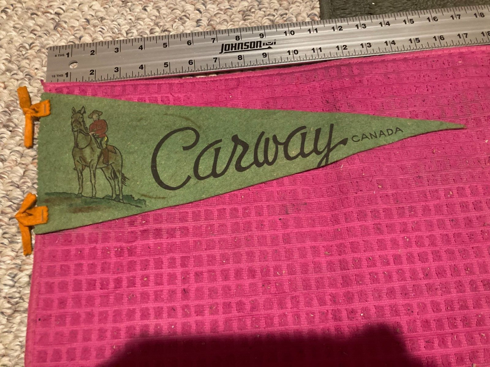 Vintage CARWAY ALBERTA CANADA Souvenir Banner FLAG Pennant MOUNTIE -Fast Shipper