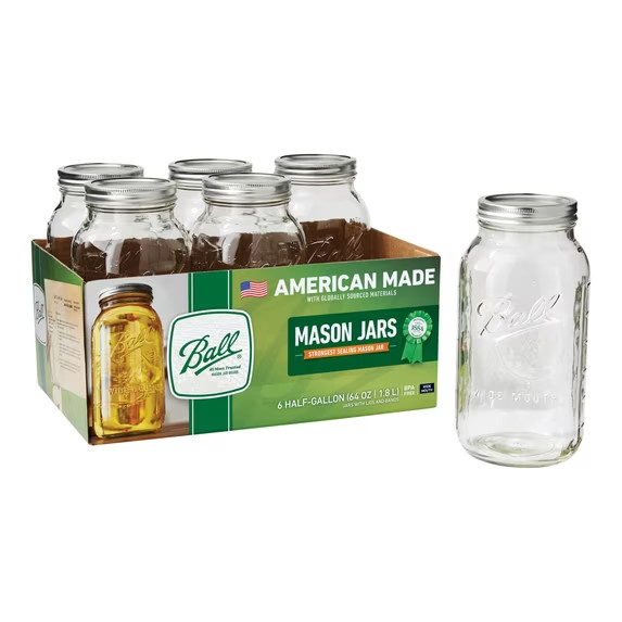 64 Oz Mason Jars Wide Mouth Half Gallon Canning Jars with Lids and Rings 6 Pack