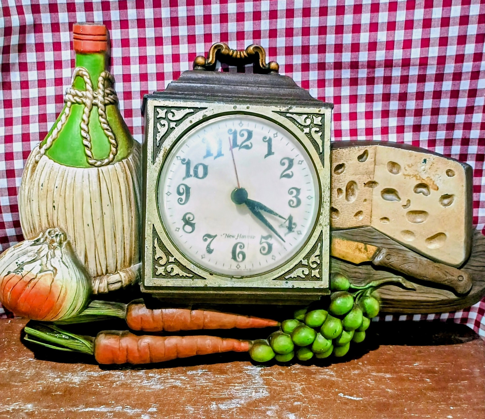 Vintage 1970s Burwood New Haven Wine & Cheese Kitchen Wall Clock – Retro Kitsch