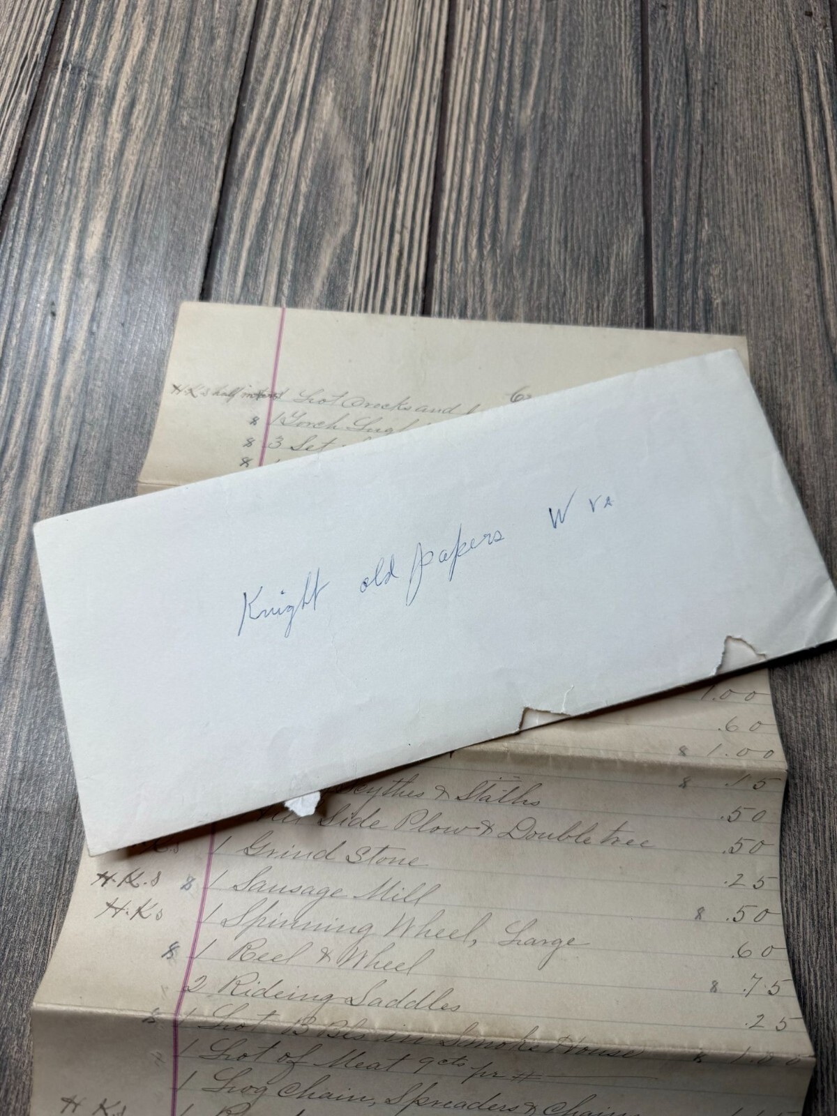 Vintage 1892 Handwritten Estate Inventory Document Elijah Knight Decd Old Papers