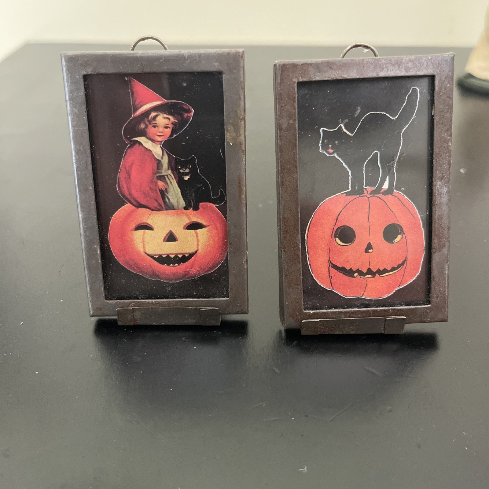 Vtg Halloween Decor Miniature Dollhouse Art Picture Lot Can Stand Or Hang 2.75”