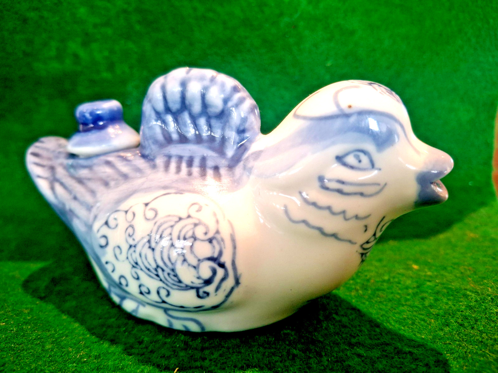 Vintage Chinoiserie NOS Blue & White Duck - Phoenix Bird Porcelain Sauce Creamer