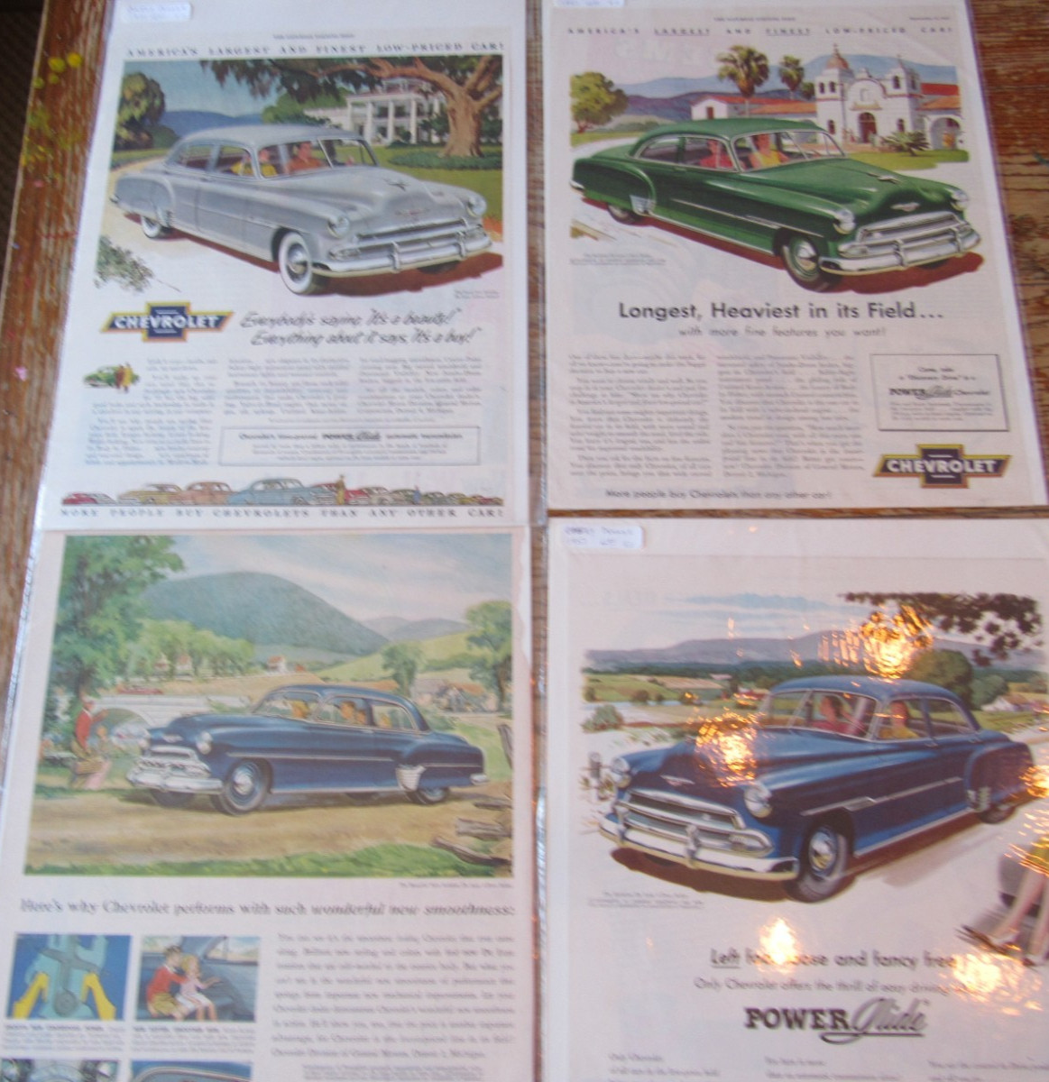 Lot of 4 - Vintage Ads 1951/52 Chevy De Luxe Cars