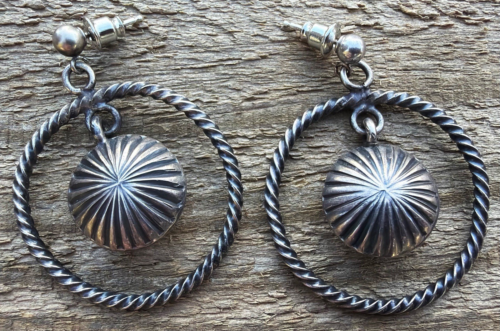 Vintage Navajo Sterling Silver Concho Hoop Earrings 10.31g Nancy Elby Collection