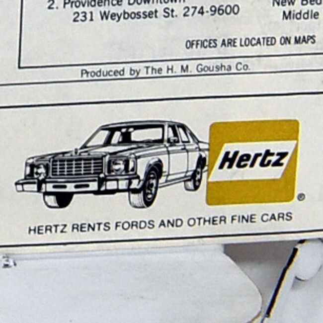 1970s Theodore Francis Green Airport Warwick Rhode Island Hertz Car Rental Map