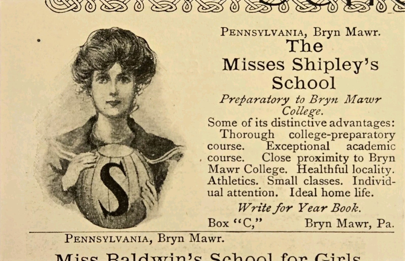 The Misses Shipley’s School 1905 VTG Print Ad Bryn Mawr Pennsylvania Education 