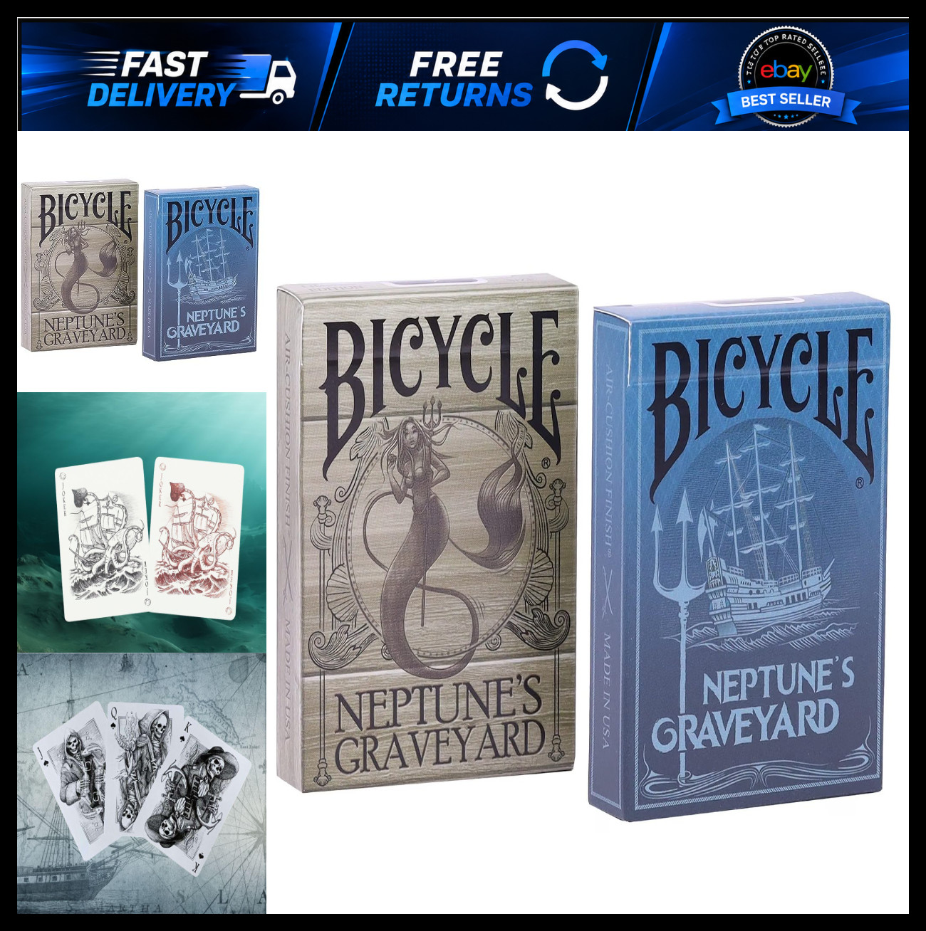Bicycle Pirate Ship & Mermaid Playing Cards - Premium Quality, Ocean-Themed